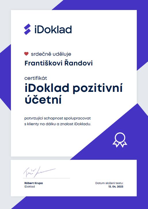 iDoklad - certifikát Pozitivní účetní